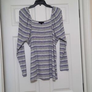 NWT Lane Bryant 18/20 Purple Gray Longsleeve  Stripe Puff Sleeves Blouse